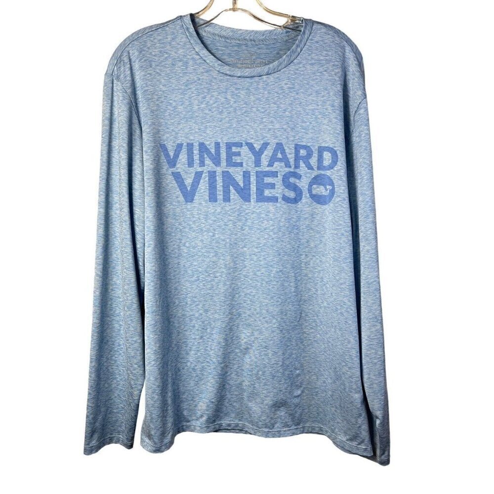 Vineyard Vines Long Sleeve Performance Space Dye Blue Tee T-shirt Men's M Medium